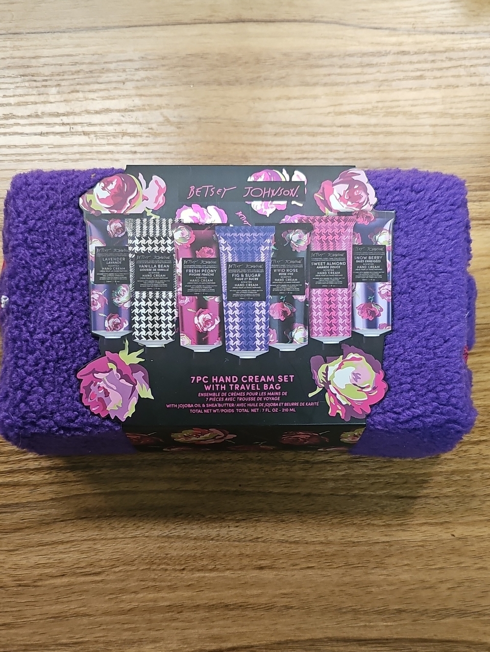Betsey Johnson Purple 7-Piece Hand Cream Set with Travel Bag